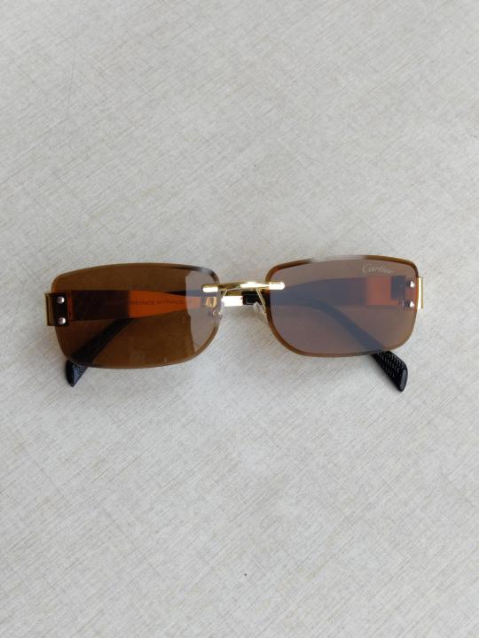 Style Luxe Rimless Rectangular Cartier Style Rimless Rectangular Sunglasses | Rich Brown Tinted Lenses ...