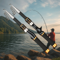 Straight Handle Portable Telescopic Fishing Rod 34cm Storage Ultra Short Mini Fishing Pole .6m-2.1m Length Thin Fishing Hand Pole Stream Lake. 