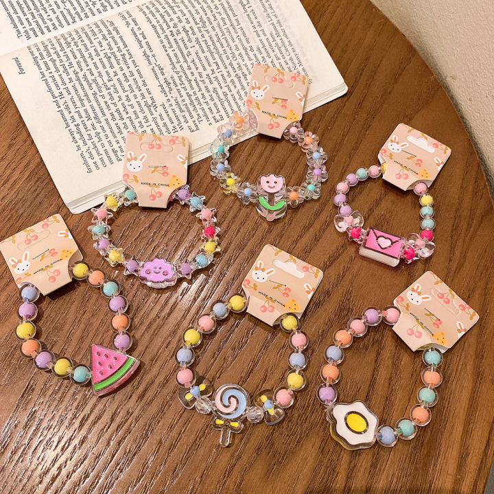 Colorful Children Bracelet Trendy Elastic Beads Jelly Color Beaded