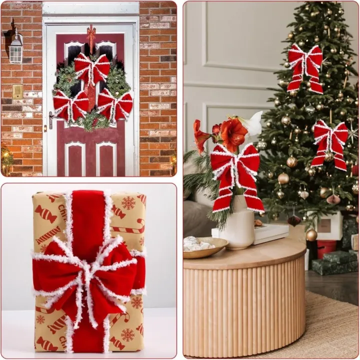 Portable%201/5m%20Christmas%20Decoration%20Red%20Ribbons%20DIY%205cm%20Wide%20Christmas%20Bows%20White%20Fur%20Edge%20Wreath%20Bows%20Christmas%20Decoration%20-%20Image%204