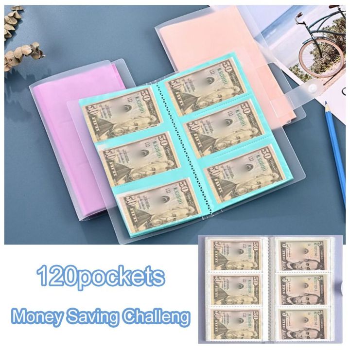 Portable Fun Way Money Savings Challenges Transparent Cash Card Savings Challenges Book Money Album Tear Resistant 120 Pockets Binder Bills Collection