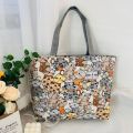 New printed one-shoulder portable canvas women's bag large capacity Korean style tote big bag artistic flower cloth student book bag. 