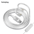 Sutuiying New KZ TypeC Silver Plated Upgraded Earphone Cablel DAC Digital Original Decode Stereo 2 PIN 0.75MM HIFI For ZSNPro EDXPro Merga Castor. 