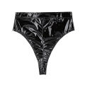 Women Black Lingerie Panties Wet Look PVC High Cut Front Zippered with Belt Briefs Underwear Underpants for Ladies Clubwear. 
