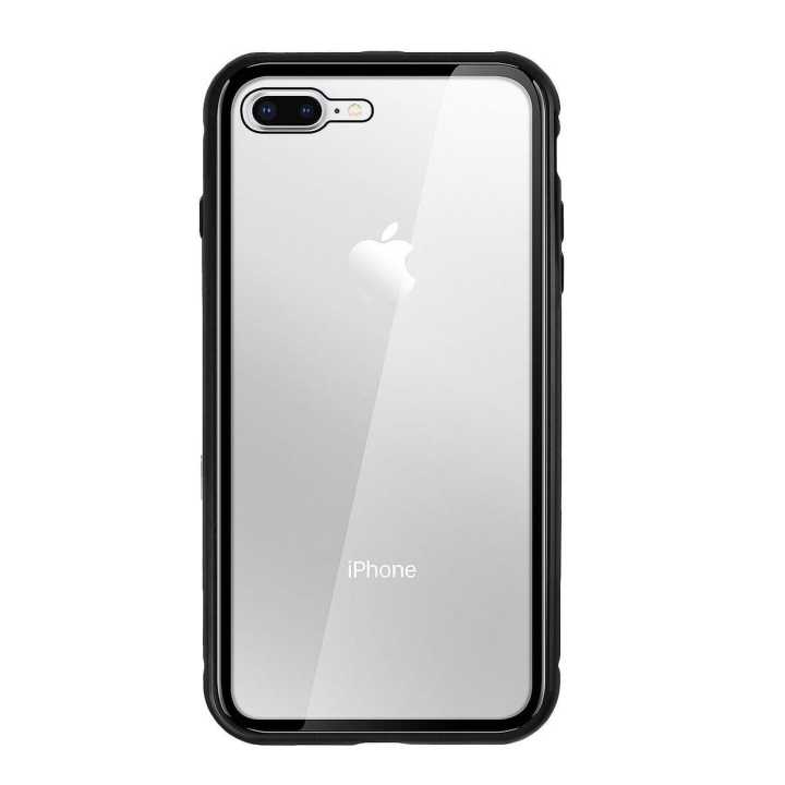 Magnetic Adsorption Technology Metal Frame Back-Sided Tempered Glass Magnet Case For 7 Plus - Black
