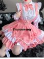 Zhusuowang Classic Maid Uniform Pink New Year Cute Lolita Cosplay Costumes Short Skirt Dress Y2K Princess Fantastic Fairy Outfit 【2025 Version】. 
