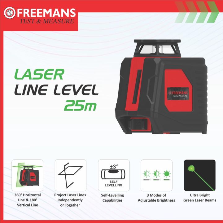 FREEMANS PRO-LL25 Test & Measure Green Beam Self Levelling 25m Cross Line Laser Level With Magnetic Line Level  (9 cm)