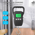 Black 60Kg/10G LCD Digital Hanging Scale Kit USB Recharged Crane Hook Scales Courier Luggage Home Weighing Balance Tools Set Kit. 