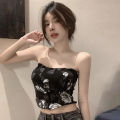 strapless camisoles women sexy hot summer rose prints crop tops. 