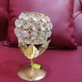 Golden Round Crystal Candle Holder For Decoration 6.5 Inch Height. 