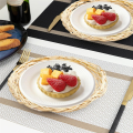 ARELENE 8 Pack Bamboo Paper Plate Holders, 10 Inches Reusable for Dinner Plates Hand Woven Wicker Paper Plate Baskets. 