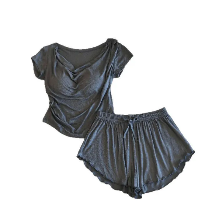 Sweet%20Korean%20Pamas%20for%20Women,%20Spring%20and%20New%20Short%20Sleeve,%20Wearable%20Outside,%20Pure%20Desire%20Lazy%20Style%20Homewear%20Summer%20Set%20-%20Image%205