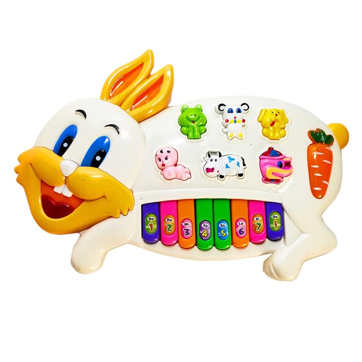 Musical Rabbit Piano For Kids With Flashing Lights, 15 Keys 3 Modes ...