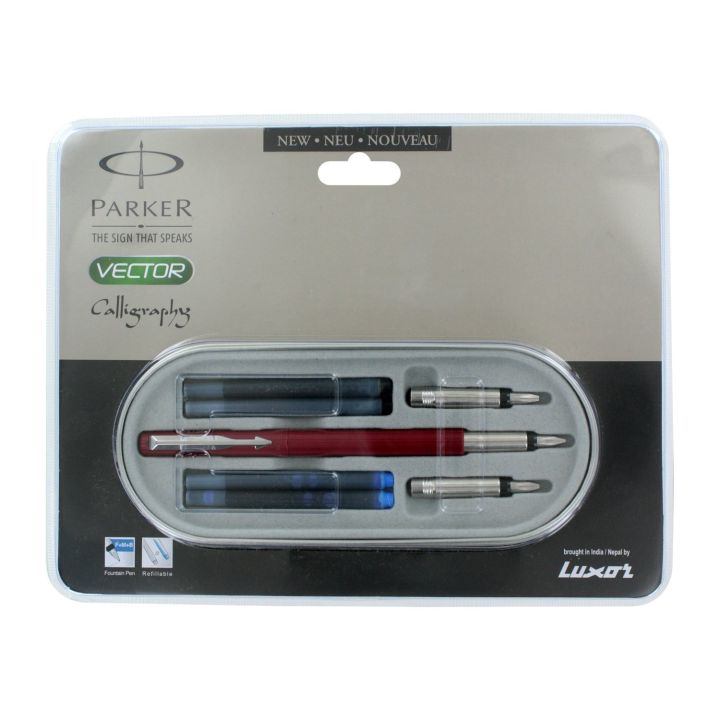 Parker Vector Standard Chrome Trim Calligraphy Fountain Pen