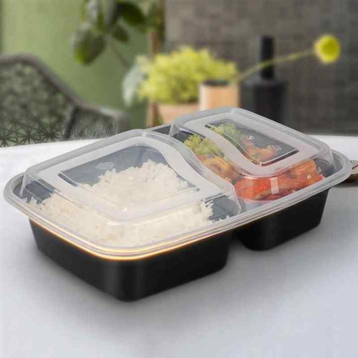 Disposable Two Compartment Tray With Lid 50pcs/pkt