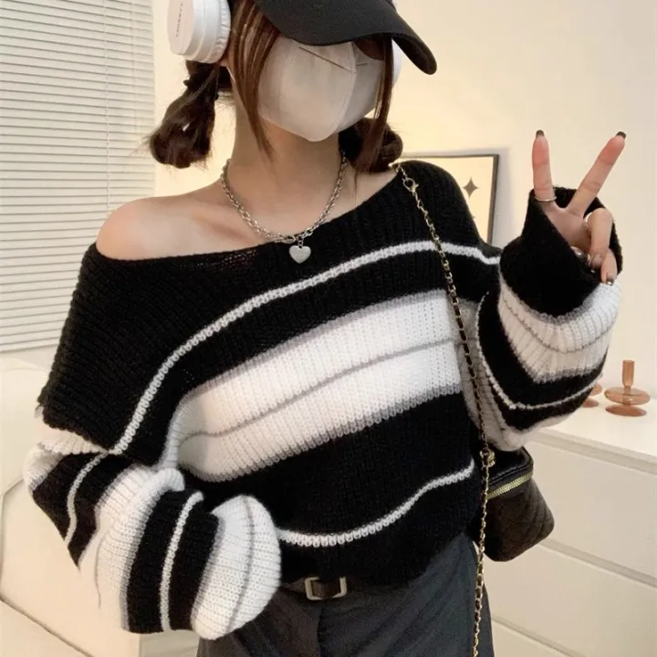 Women%20Striped%20Jumper%20Vintage%20Female%20Autumn%20Long%20Sleeve%20Casual%20Cropped%20Sweater%20-%20Image%203