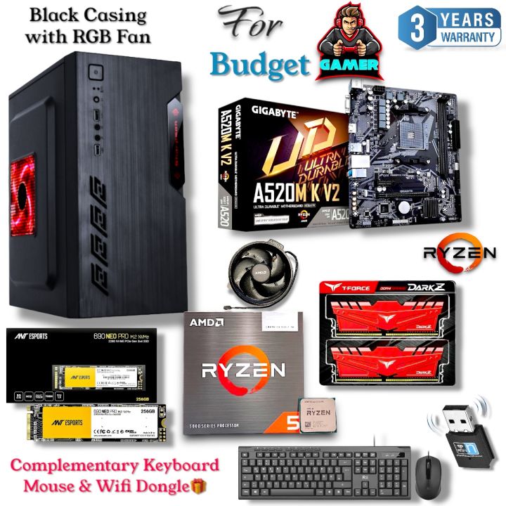 Best Budget Gaming PC Setup With Ryzen 5 5600G, 8GB DDR4 RAM, 256GB Mvme M.2 SSD, Casing PSU.