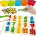 Wooden Counting Number Board, Math Manipulative Materials with Colored Balls & Cups, Matching & Stringing, Early Learning Toys for Baby & Toddler. 