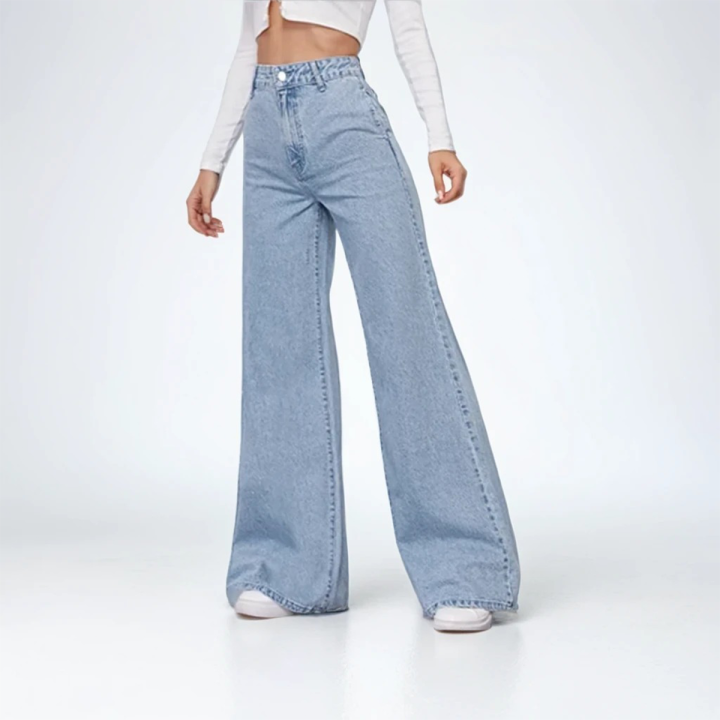 Light Blue High Waist Non Stretch Plain Parallel Jeans for Women Fashionable Women's Wear