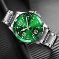Silver Stainless Steel Strap Analog Watch Green Dial  For Men. 