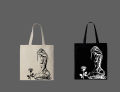 Minimalist Floral Silhouette Printed Tote Bag | Aesthetic Eco-Friendly Cotton Shoulder Bag -white, Black. 