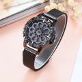 Luxury 360° Rotation Dial Fashion Starry Mesh Magnetic Buckle Casual Mesh Steel Strap Rhinestone Watches. 