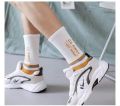 Men’s Cotton Crew Sports Socks – Breathable Long Tube Socks with Alphabet Print & Color Contrast Design for Basketball, Streetwear & Everyday Comfort (Assorted Colors). 