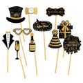 Fashion Paper Photo Booth Props Black Gold Happy New Year Photo Frame Party Supplies Christmas Gift Xmas Photo Supplies New Year. 