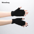 Wenefang 1pair Black Short Half Finger Fingerless Knit Wrist Glove Winter Warm Stretch Work Gloves for Women and Men Cycling Accessories. 