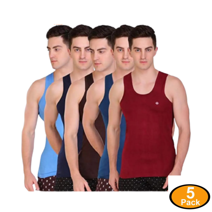 Amul Comfy Men's Color Vest 100% Cotton RN(Pack Of 5)