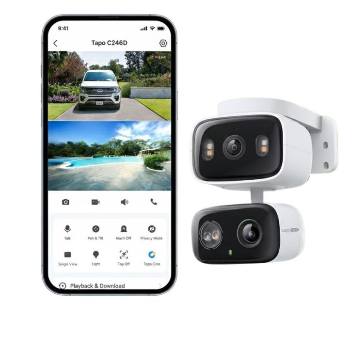 TP-Link Tapo C246D Indoor/Outdoor 2K 3MP Dual Lens Pan/Tilt Security Camera  Free AI Detection Full-color Smart Night Vision, 2-Way Audio Works with Alexa, Google Assistant & Samsung SmartThings