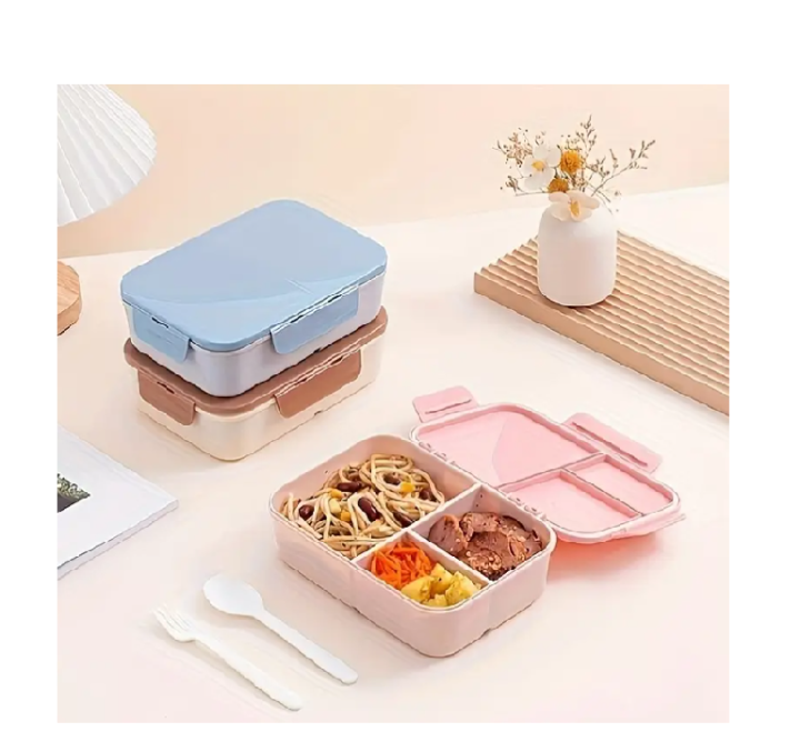 Plastic Lunch Box Student Portable Flip Lid Lunch Box Travel Take Away Bento Box Kitchen Restaurant Food Storage Container,back to school-MULTICOLOR