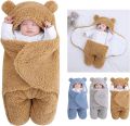 Newborn Baby Hooded Blanket Sleeping Bag Sack Swaddle Infant Winter Warm Fleece Receiving Blanket with Legs Knit Stroller Wrap. 