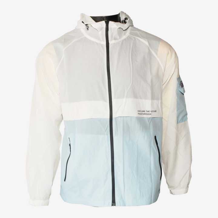 White/Sky Blue Color Side Zipper Pockets Design Wind Cheater For Men