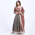 Multicolor Cotton Printed Anarkali Kurta Plazzo With Shawl Set For Women. 