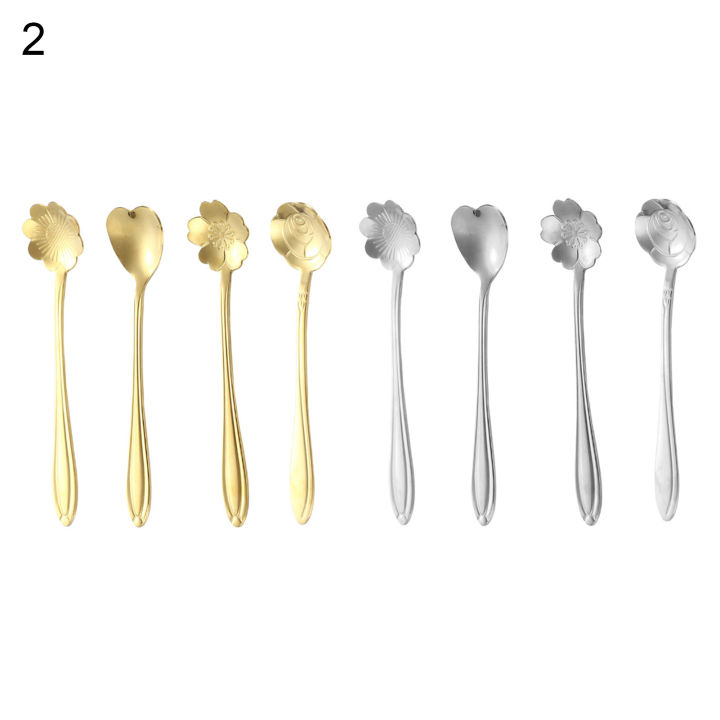 8Pcs/Set Dessert Spoon Reusable Safe Stainless Steel Flower Coffee Tea Spoon for Kitchen