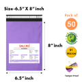 50 Pieces, 6.5"x8" Inch Purple Courier Shipping Packaging Poly Parcel Bags With POD - 55 Micron Material, Biodegradable. 
