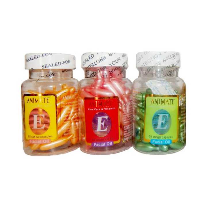 Combo Of 3 Facial Capsules -Animate Aloe Vera And Vitamin E Facial Oil For Acne Marks Soft Gel - 60 Capsules