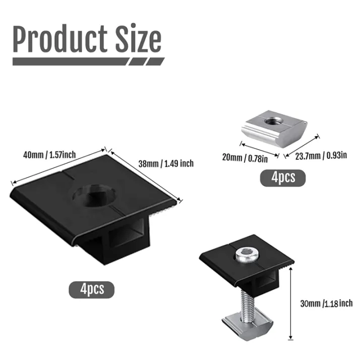 NAMUNY%208%20Pack%20Centre%20Clamp%2030mm%20Black%20T-Shaped%20Centre%20Clamp%20Photovoltaic%20Adjustable%20Solar%20Panel%20Centre%20Clamp%20for%20Solar%20Panel%20-%20Image%202