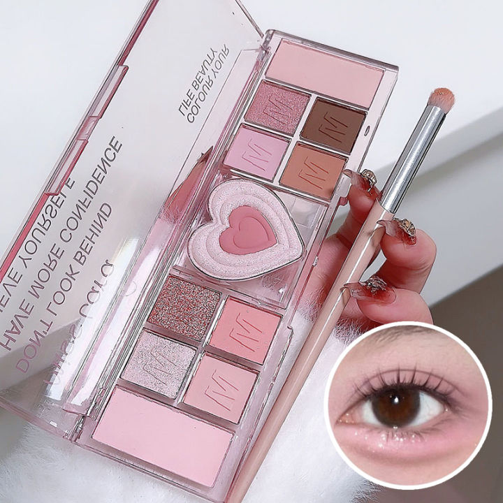Cosmetics%20Korean%20Eyeshadow%20Palette%20Pink%20Heart%20Color%2012%20Eyeshadow%20Natural%20Cool%20Shade%20Low%20Saturation%20Matte%20Tray%20Brown%20-%20Image%202