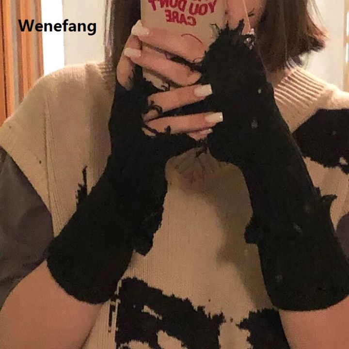 Wenefang%201pair%20Black%20Tattered%20Punk%20Unisex%20Fingerless%20Cuff%20Knit%20Gloves%20Women%20Men%20Elbow%20Length%20Mittens%20Broken%20Stretch%20Arm%20Warmer%20Gloves%20-%20Image%204