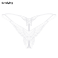 Sutuiying 【Poggioio】Women Sequin Micro Thong Lingerie Open Crotch G-String Butterfly Embroidery T-Back Panty Low Rise Underwear Majtki Damskie. 
