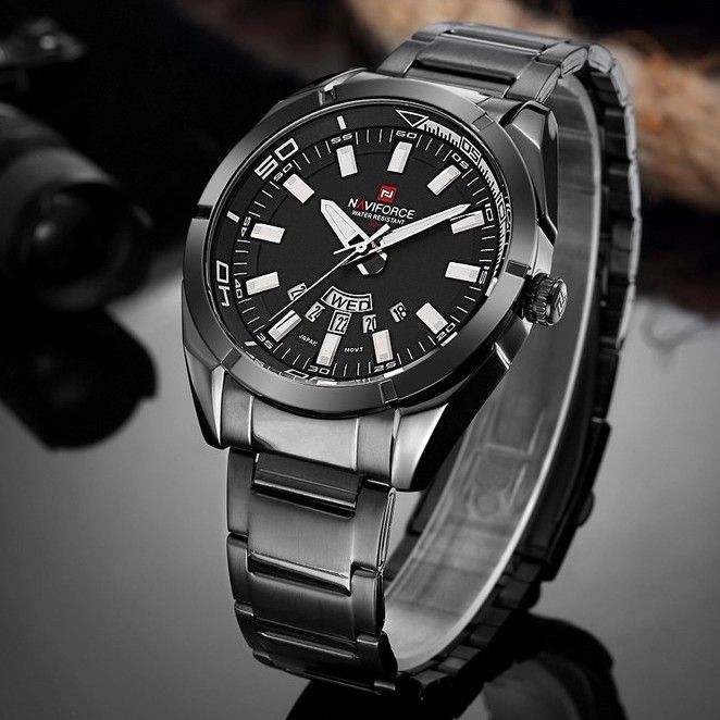 NAVIFORCE NF9038 Date/Day Function Stainless Steel Watch For Men - Black | Daraz.com.np