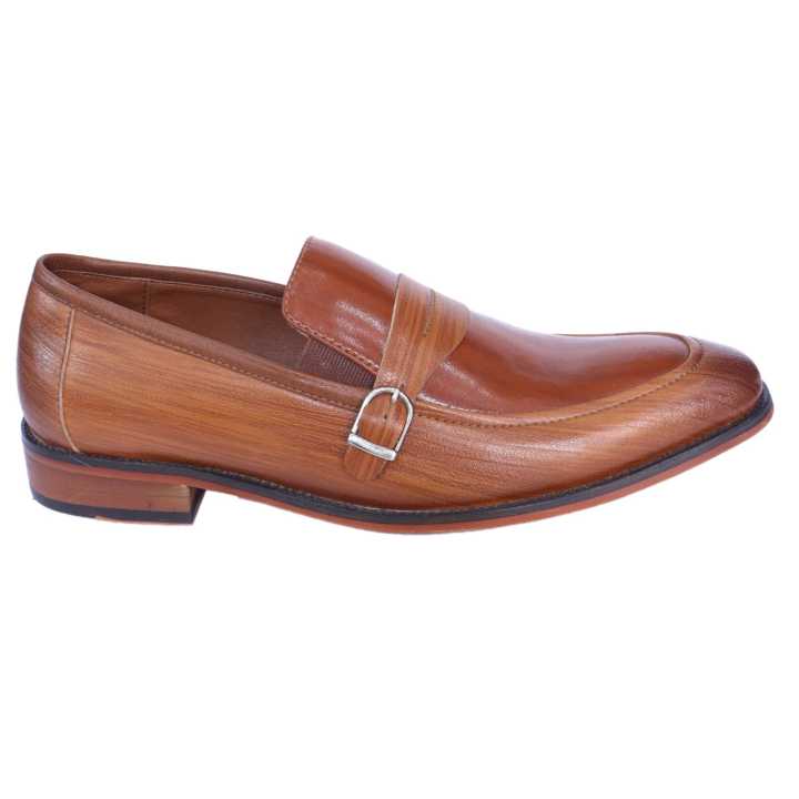 Brown Leather None Lace Side Clip On  Black Horse  Formal Shoes For Men
