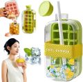 Ice Cube Water Bottle – 2-in-1 Tray & Drink Cup with Lid, Straw & Strap. 