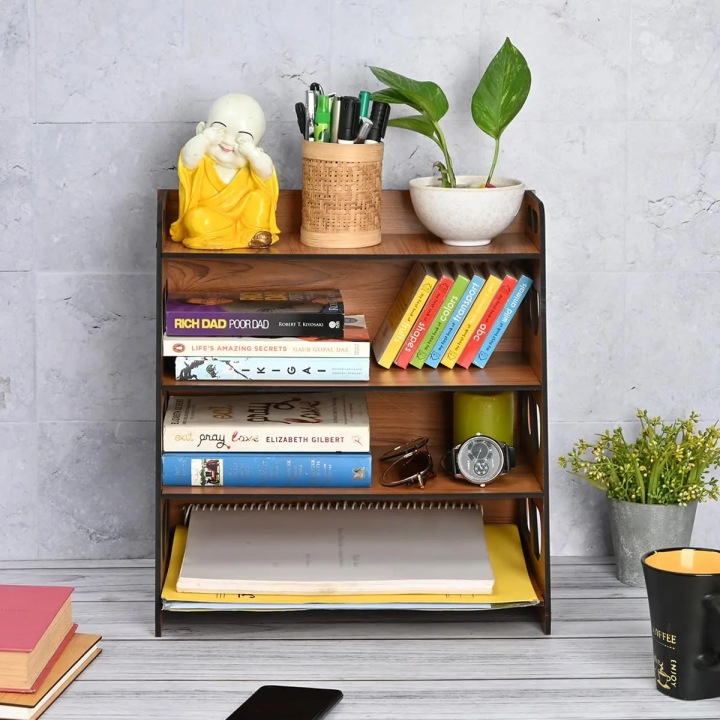 Mini Book Rack Table Aeromax Multilayer Rack 4 Layer Wooden Book Stand Table Top ...