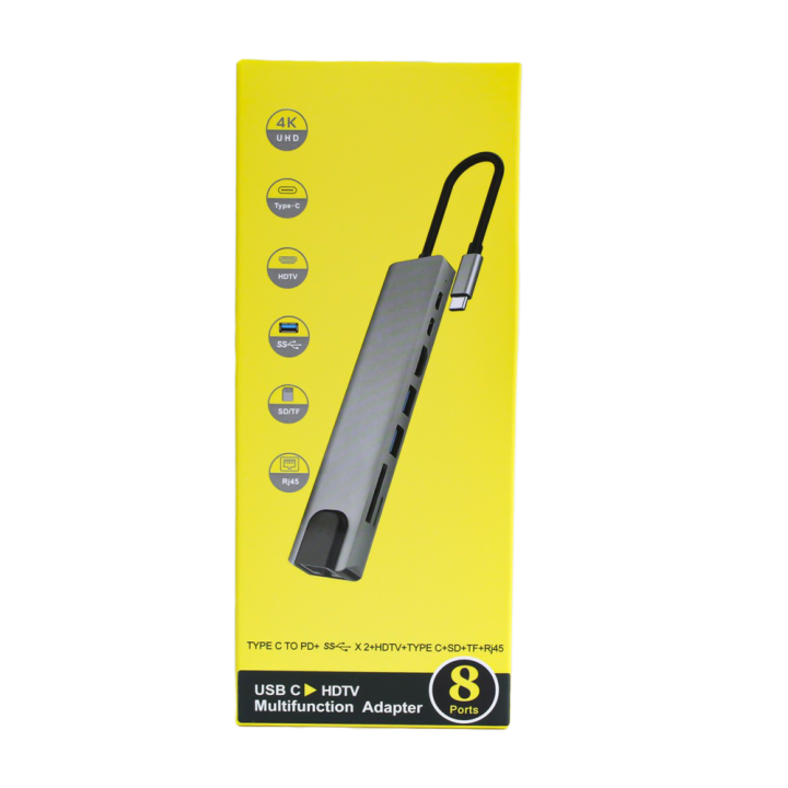 USB C Hub 8 in 1 Multifunctional Aluminum Type C Adapter with 4K HDMI Port.