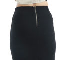 Black Spandex Mix Back Slit Design Plain Skirt For Women. 