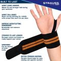 STRAUSS Cotton Wrist Wrap Band with Thumb Loop Straps & Closures | Adjustable & Breathable Material | Gym Accessories for Weightlifting, Workouts & Strength Training | Powerful Velcro (Black & Orange). 