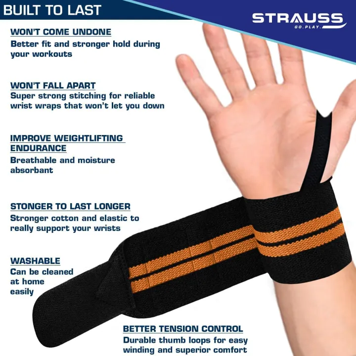 STRAUSS%20Cotton%20Wrist%20Wrap%20Band%20with%20Thumb%20Loop%20Straps%20&%20Closures%20%7C%20Adjustable%20&%20Breathable%20Material%20%7C%20Gym%20Accessories%20for%20Weightlifting,%20Workouts%20&%20Strength%20Training%20%7C%20Powerful%20Velcro%20(Black%20&%20Orange)%20-%20Image%204